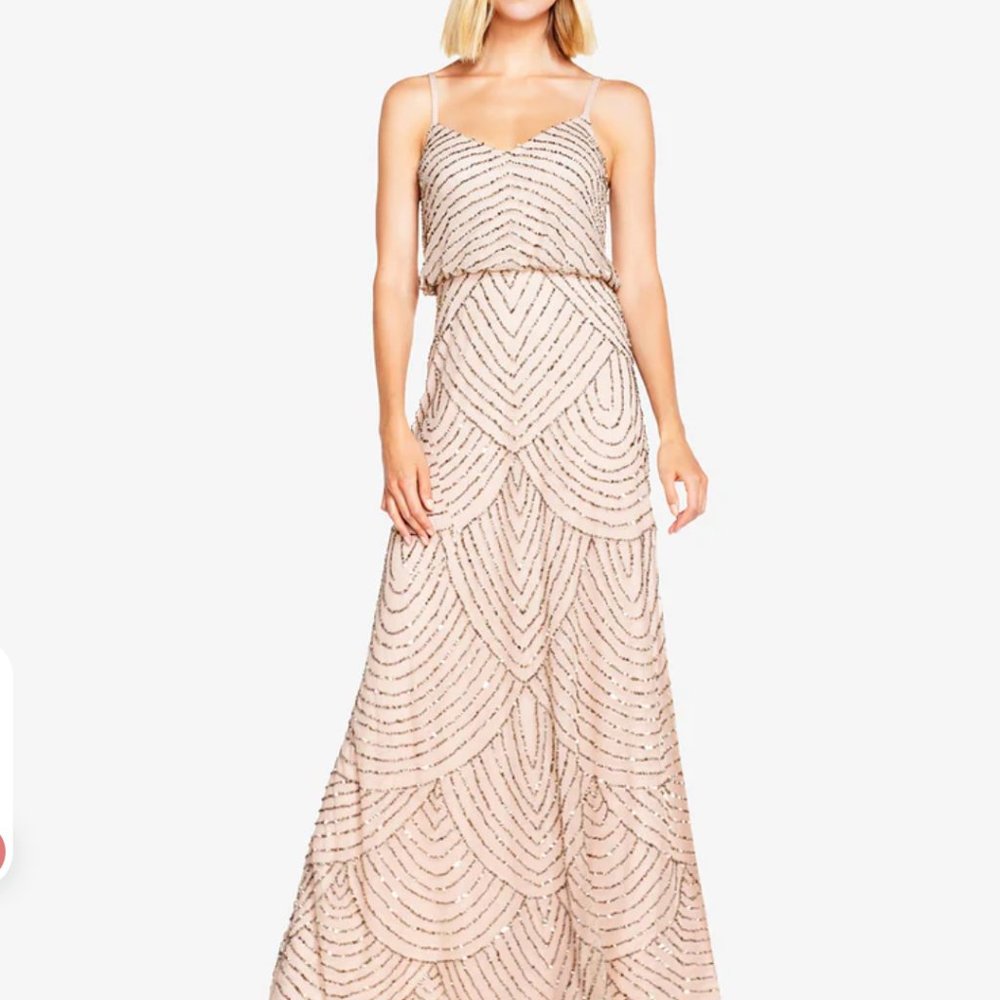 Adrianna Papell Beaded Blouson Gown in Taupe/Pink